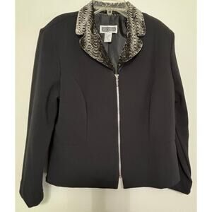 Indications Black Jacket with Plush Collar & Zip Front Size 14